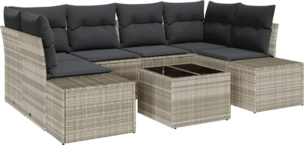 vidaXL Set de canapele pentru grădină 7 pcs Gri deschis poliratan