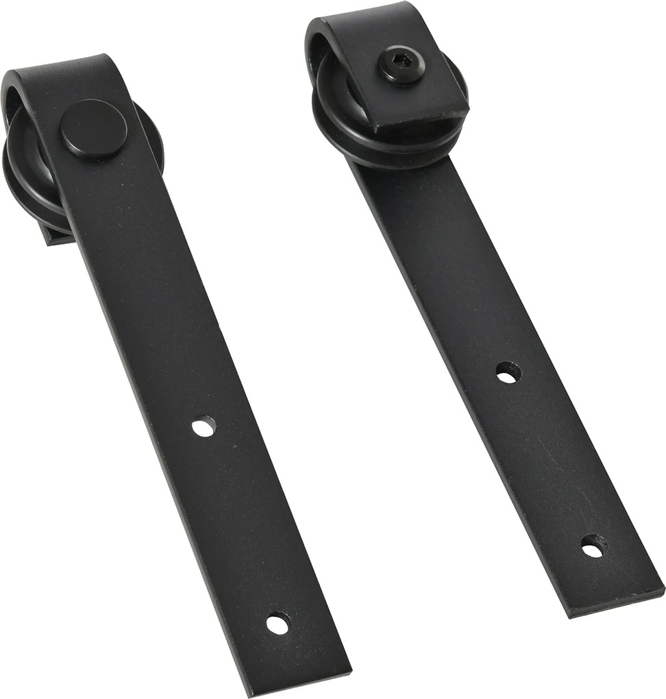 HOMCOM Set complet pentru ușă culisantă de 200 cm cu ghidaj pe podea, șină pentru ușă culisantă, role de alunecare, kit pentru ușă dublă din oțel carbon | Aosom Romania