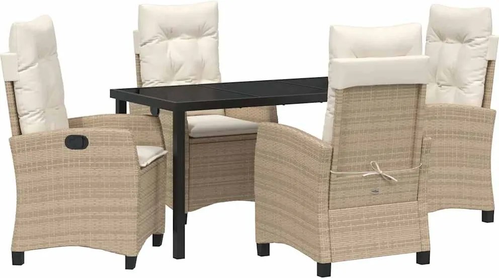 vidaXL Set de masă pentru grădină cu pernă 5 pcs Bej poliratan