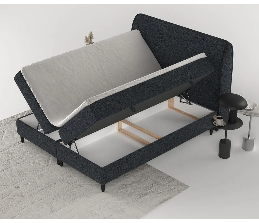 Pat boxspring negru cu spațiu de depozitare 200x200 cm Melba – Maison de Rêve