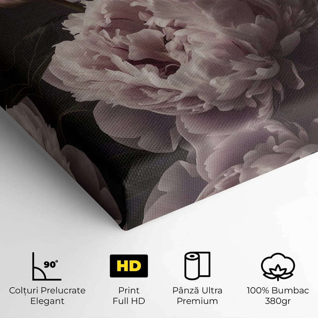 Tablou Canvas, 100x200cm, Dormitor si Living, Flori, Bujori, Grey Pastel Pink Peony