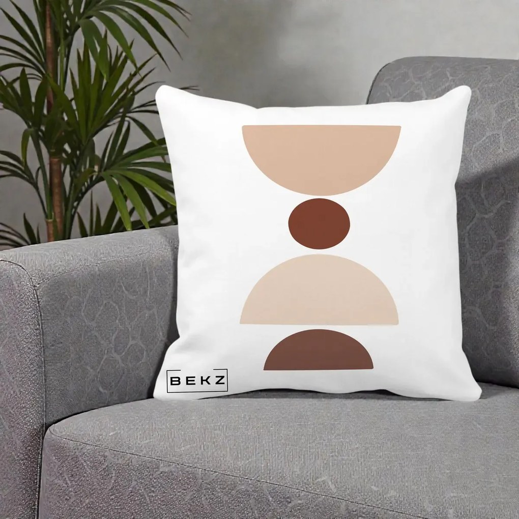 Perna Decorativa Geometric Boho Cerc si Boluri, 40x40 cm, Alba Mata, Husa Detasabila, Perna Inclusa, BEKZ®