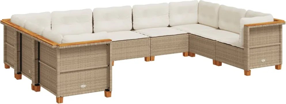 vidaXL Set canapele de grădină, 9 piese, cu perne, bej, poliratan