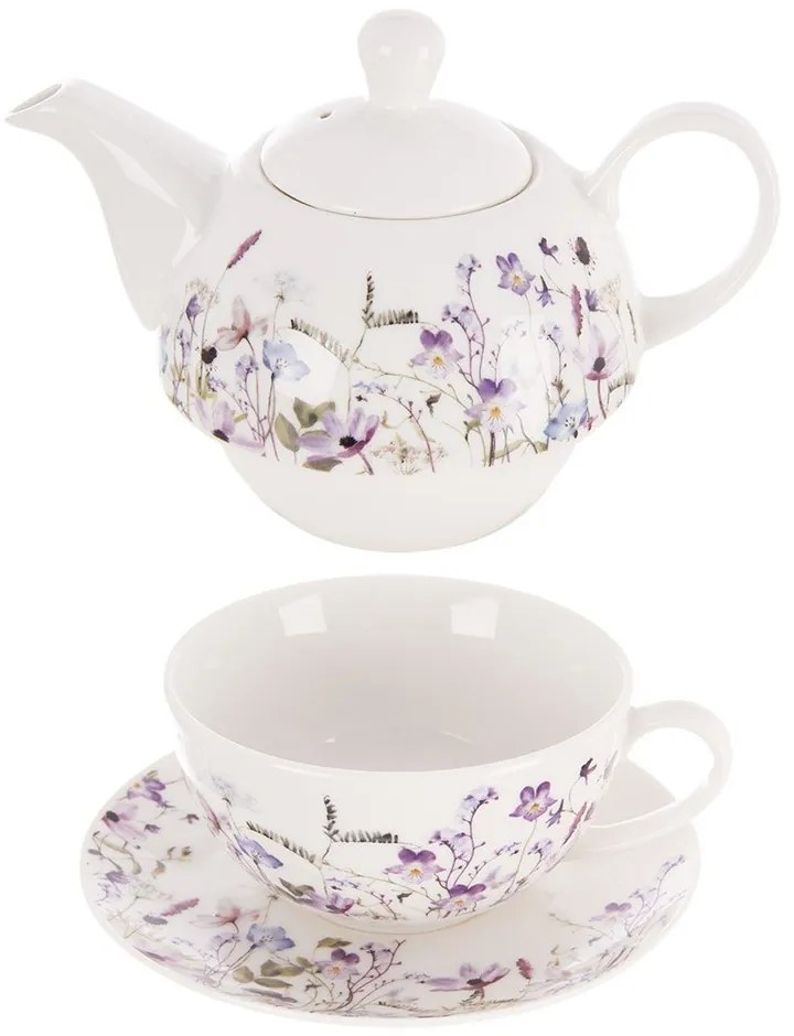 Set pentru ceai alb-mov din porțelan Louka – Orion