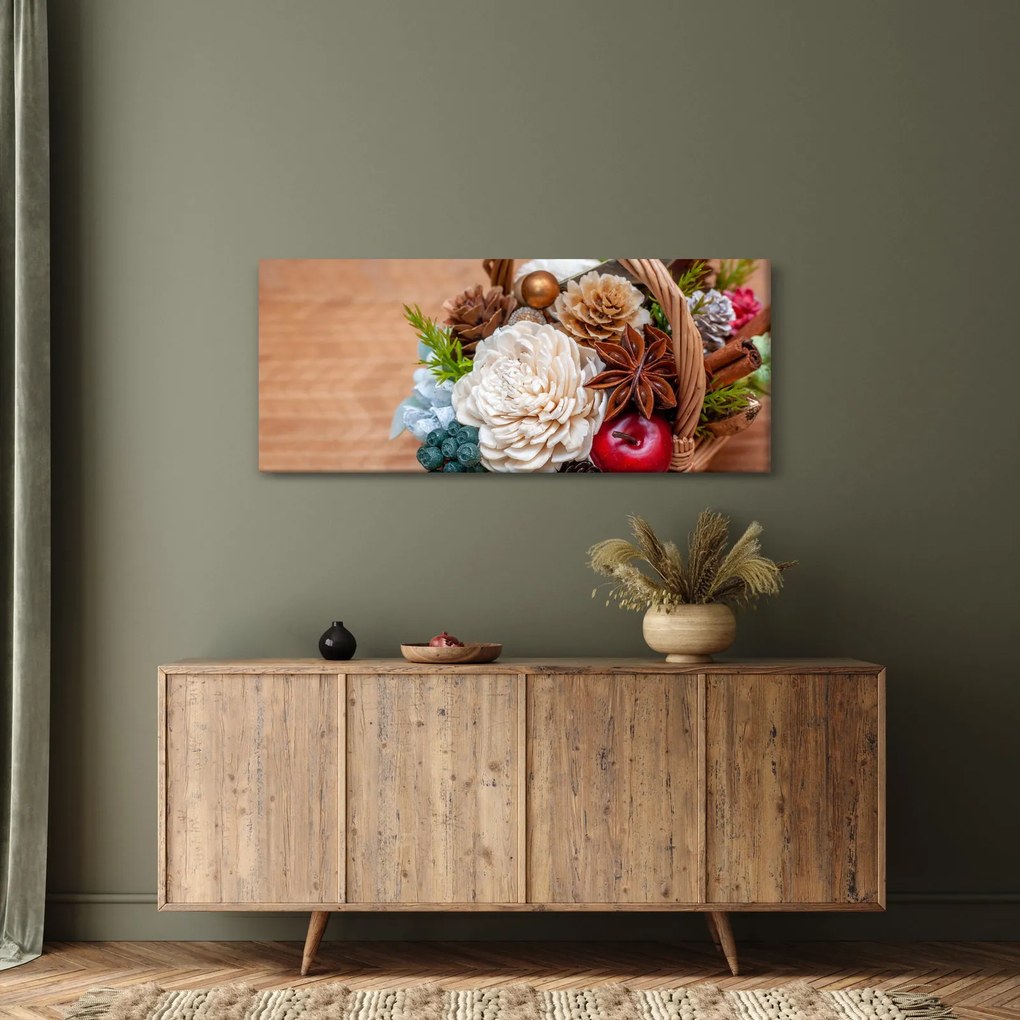Tablou cu coș din nuiele (120x50 cm)