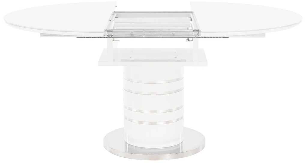 Masă dining extensibilă, alb extra lucios HG, diametru 120 cm, ZAMON