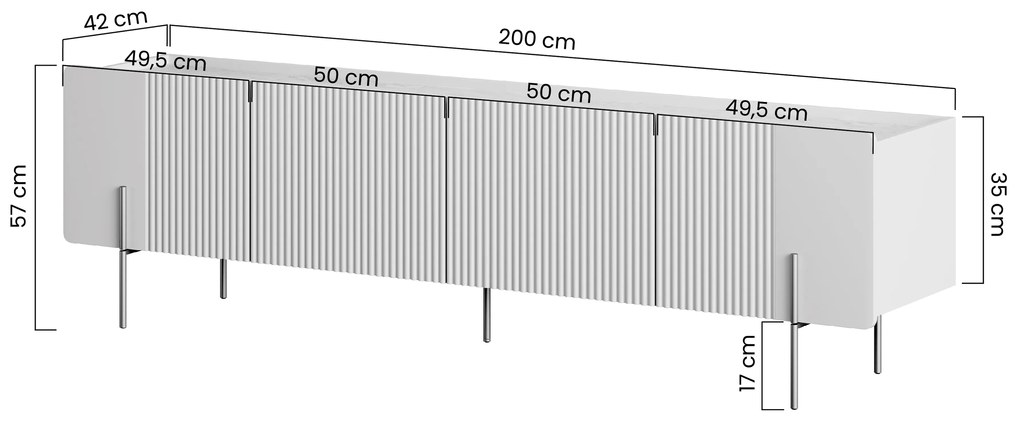 Dulap TV Malmi 200 cm - cașmir / picioare aurii
