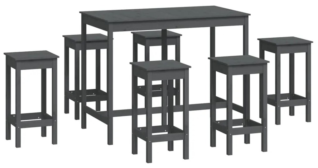 3124709 vidaXL Set mobilier de bar, 7 piese, gri, lemn masiv de pin