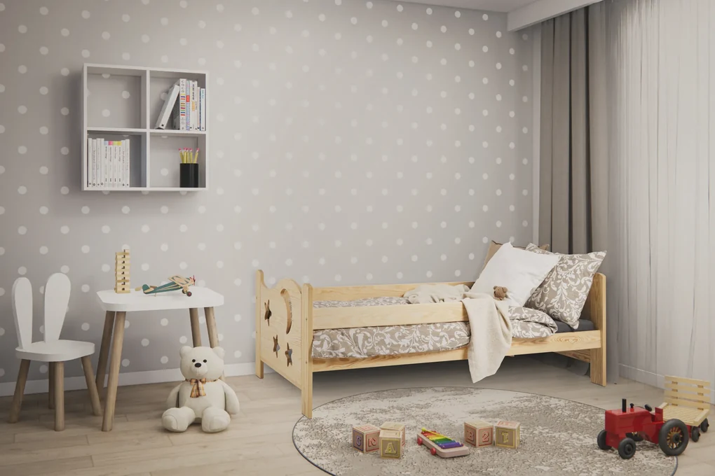 Pat pentru copii MOON 80 x 160 cm, pin Saltea: saltea EASYSOFT 8 cm, Somiera: cu somiera din lamele