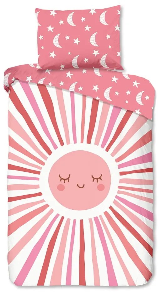 Lenjerie de pat pentru copii roz din bumbac pentru pat de o persoană 140x200 cm Sunny – Good Morning