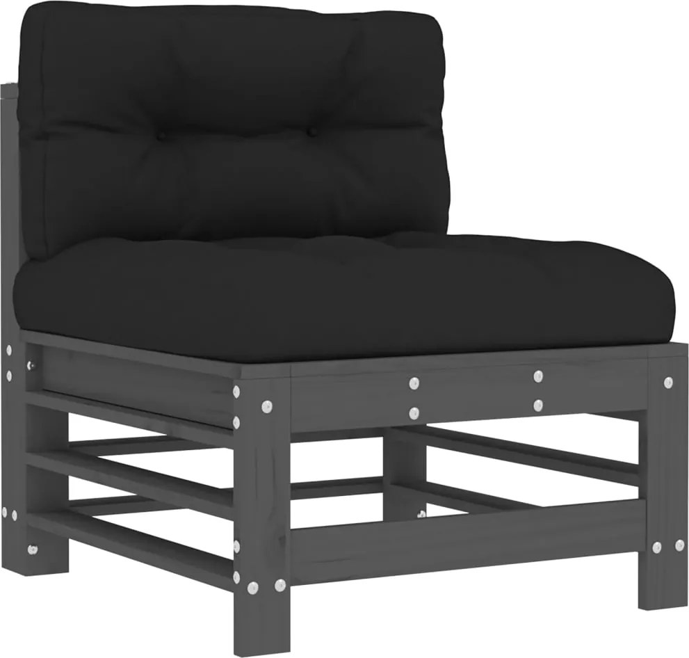 vidaXL Canapea de mijloc cu perne, gri, lemn masiv de pin