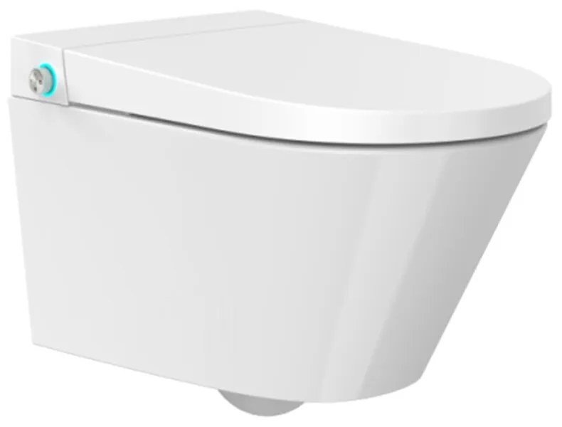 Set vas WC suspendat Inter Ceramic Smart Rimless cu functie bideu electric alb lucios si capac softclose