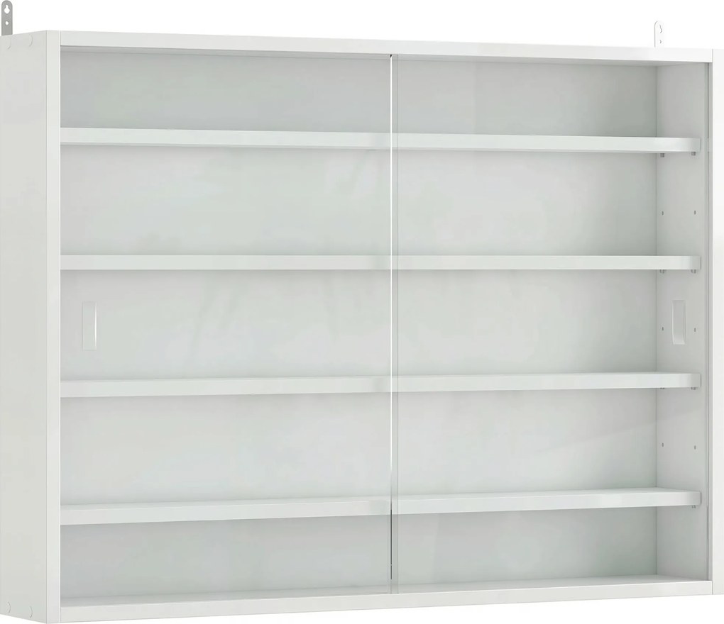 HOMCOM Vitrină de perete din lemn cu polițe reglabile și 2 uși glisante din sticlă 80x9,5x60 cm alb | Aosom Romania