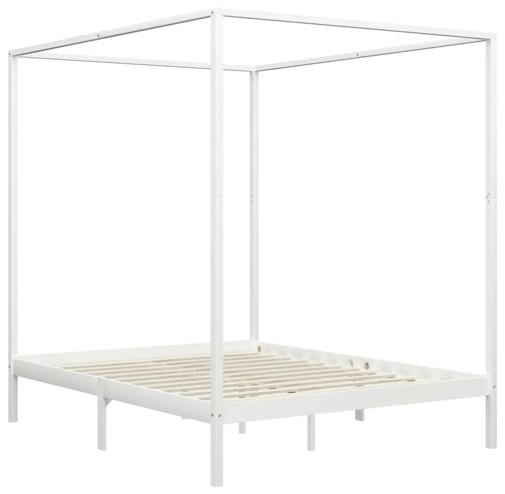 283267 vidaXL Cadru pat cu baldachin, alb, 180 x 200 cm, lemn masiv de pin