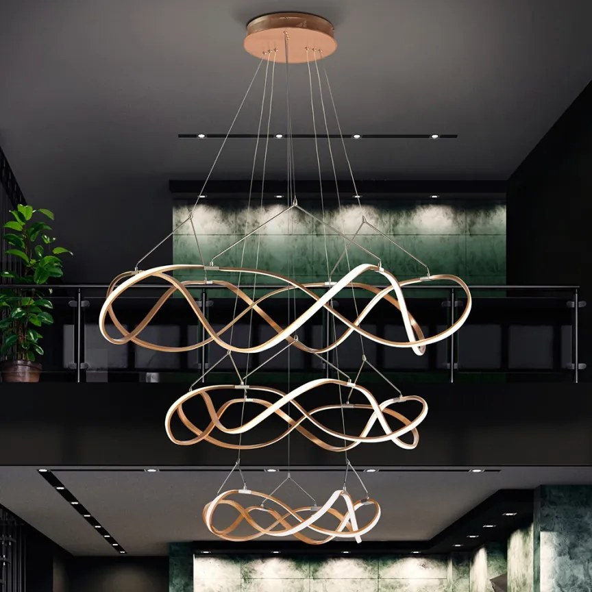 Lustra LED XXL pentru casa scarii design lux 110cm Molly auriu roze SV-763455