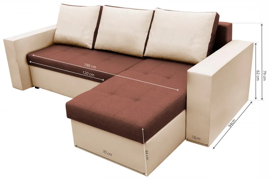 Coltar extensibil Toledo, 226x145x79 cm, 2 lazi depozitare, Reversibil, Bej/Maro