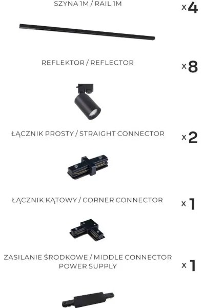 Zuma Line 3584 - Spot pentru șină TORE, 8x GU10, 35W, 230V, negru