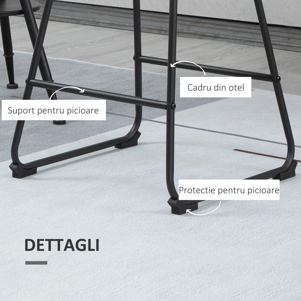 Scaune de bar, set din 2 piese cu scaun tapitat cu Protectie anti-alunecare, PU si otel, 43x43x97,5cm, negru HOMCOM | Aosom RO