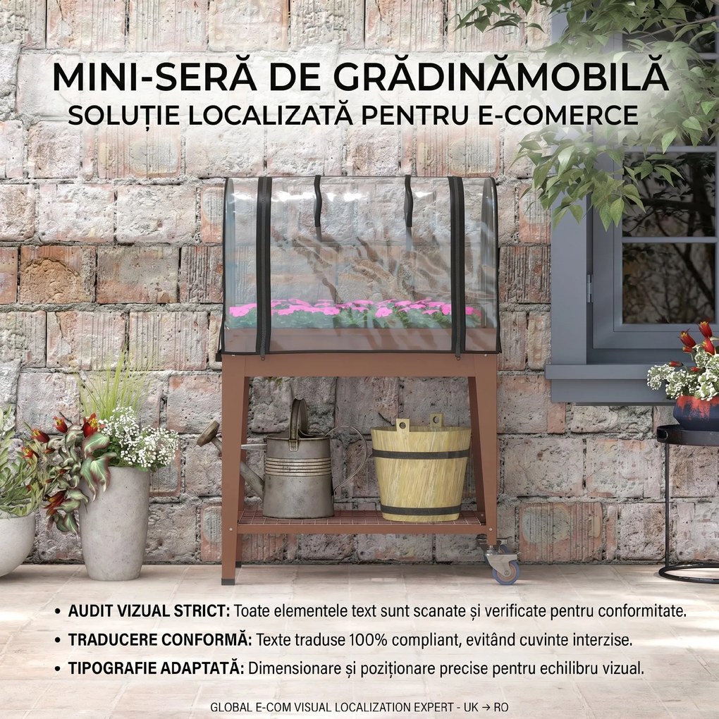 Outsunny Strat de Gradină Înălțat cu Acoperiș de Sera, Jardiniera Mobilă cu Roți și Raft Inferior pentru Legume, Flori, Ierburi | Aosom Romania