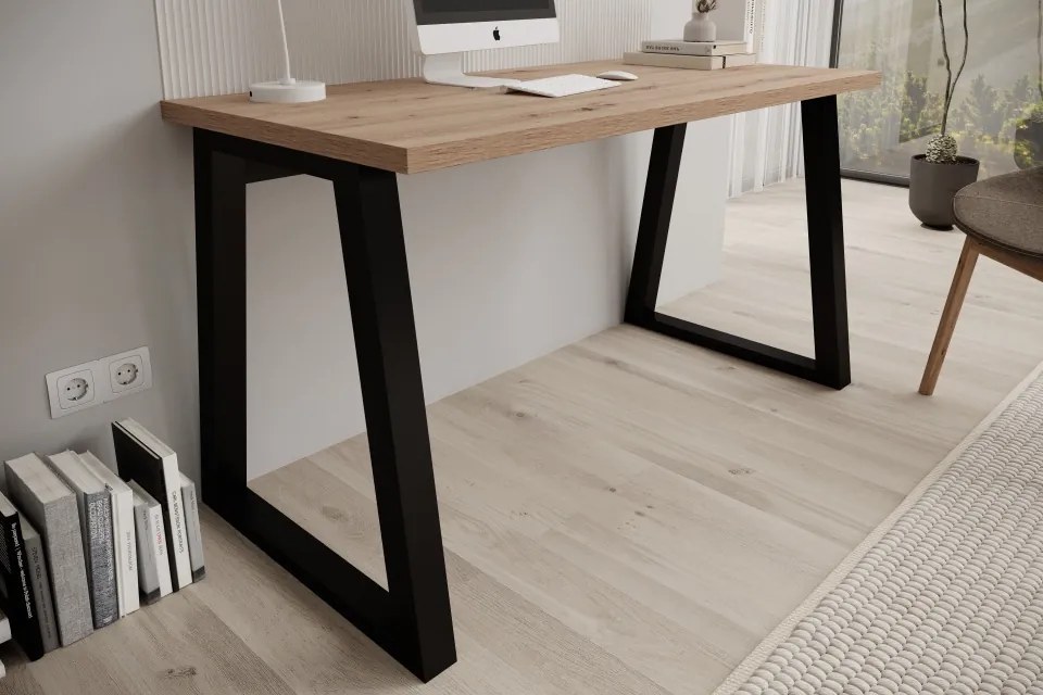 Birou IWO – 135x65x75.2 cm – Stejar Artisan / Negru