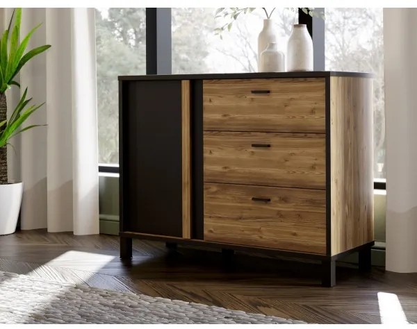 Comodă OREN cu sertare, maro/negru