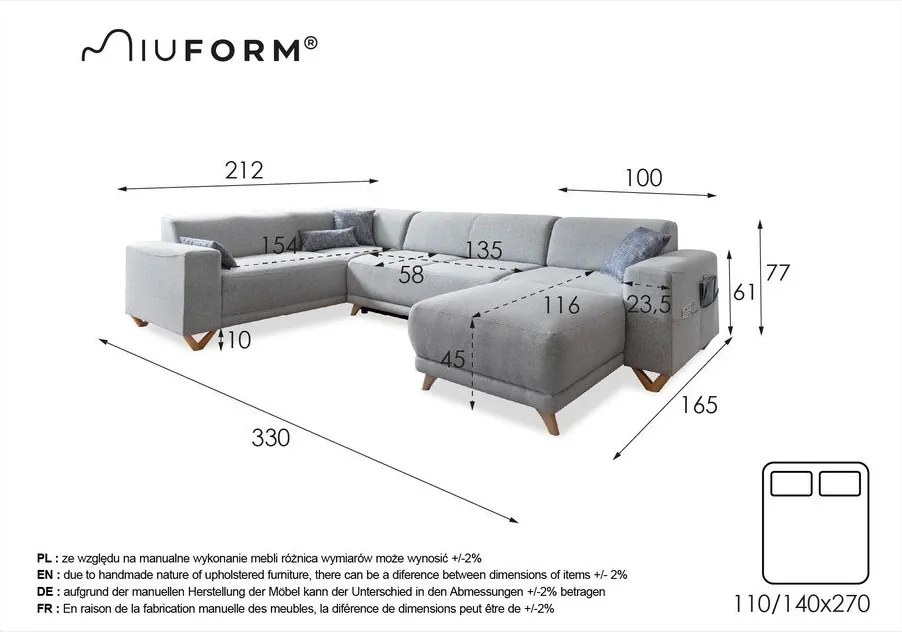 Colțar gri extensibil/cu spațiu de depozitare (cu colț pe partea stângă/în formă de "U") Classy Sophie – Miuform
