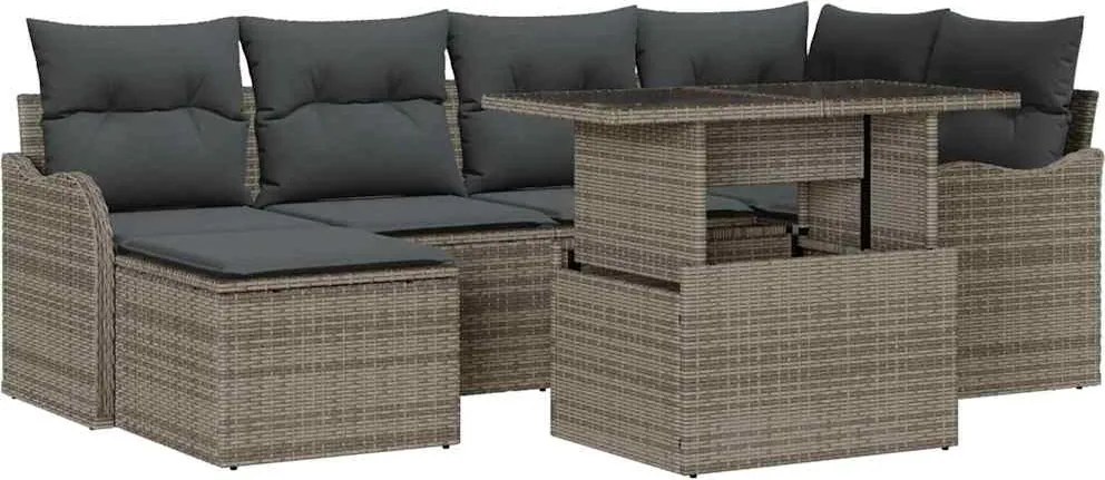 vidaXL Set de canapele pentru grădină cu pernă 7 pcs Gri Rattan poli