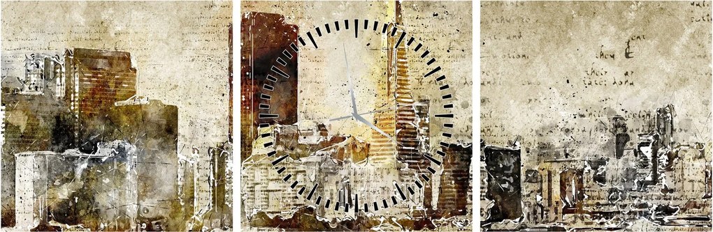 Tablou - Oraș artistic (cu ceas) (90x30 cm)
