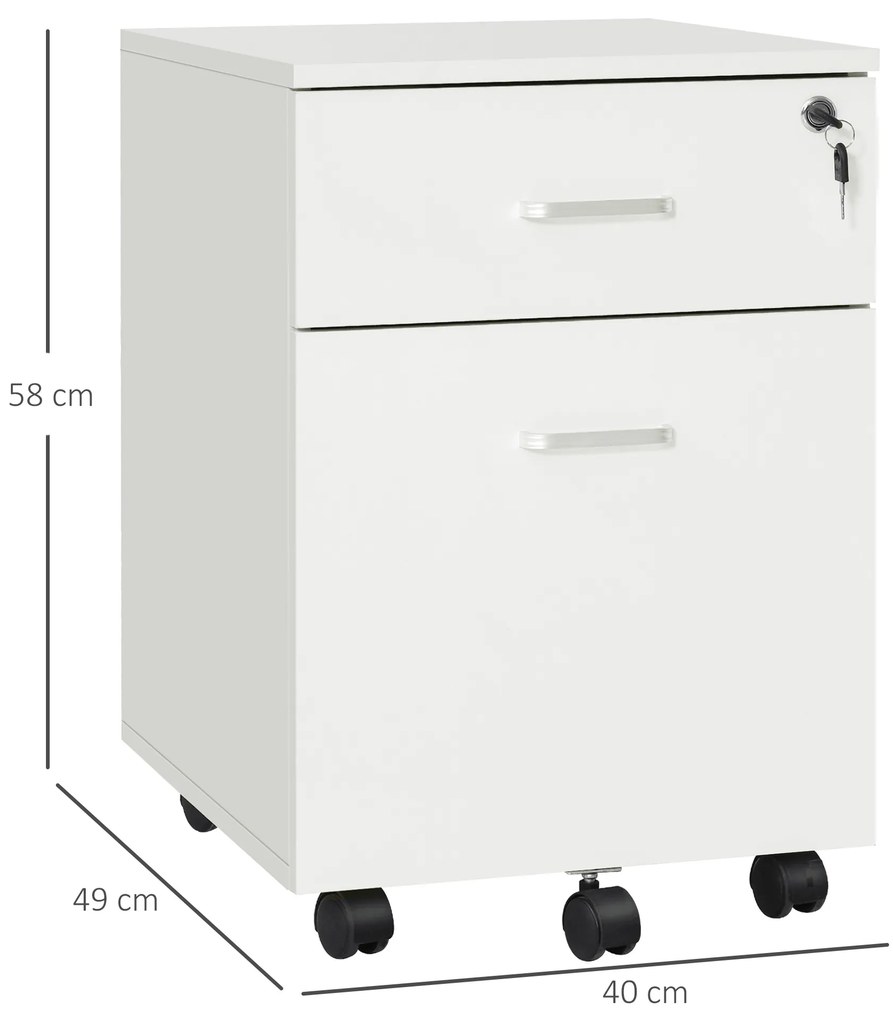 Vinsetto Dulap cu sertare, cu 2 Sertare și 5 Roti, Fiset Birou cu Încuietoare, Design Modern, Alb| Aosom Romania