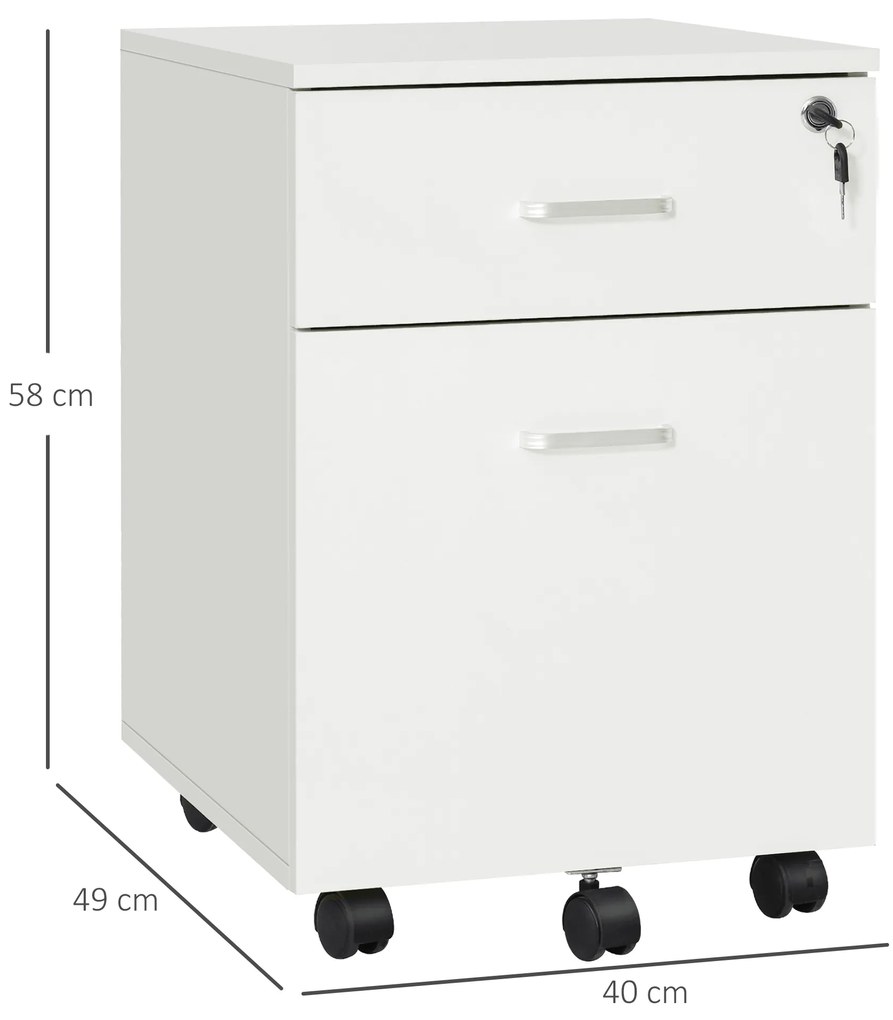 Vinsetto Dulap cu sertare, cu 2 Sertare și 5 Roti, Fiset Birou cu Încuietoare, Design Modern, Culoare Lemn | Aosom Romania