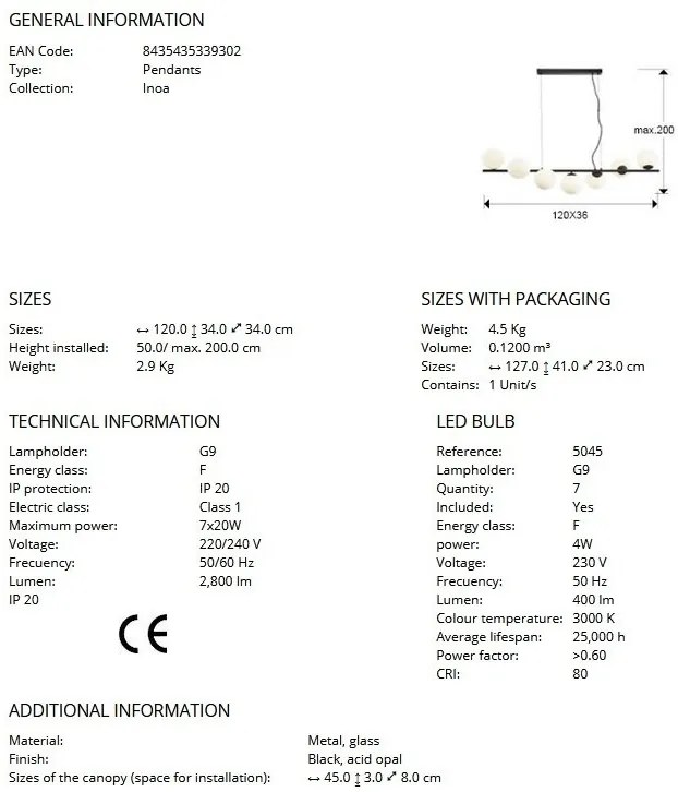 Lustra suspendata design modern Inoa negru/alb