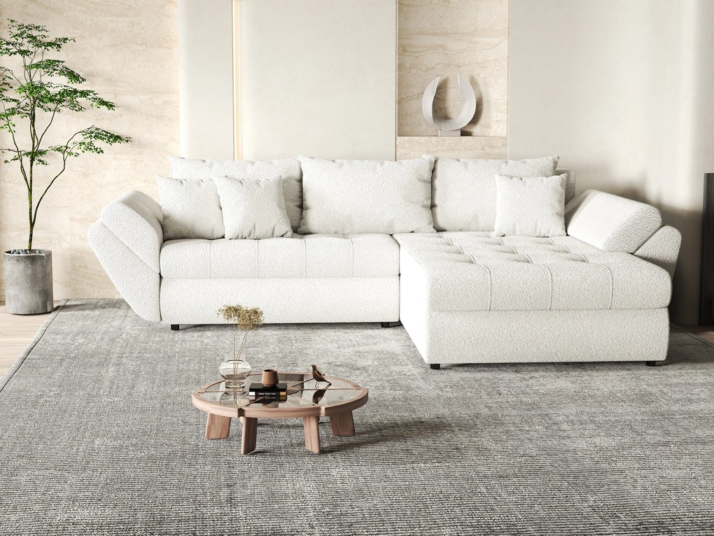 Colțar extensibil dumonde cu ladă de depozitare si sezut confortabil din spuma high-density, Loana Euphoria Ivory II 270x185 cm