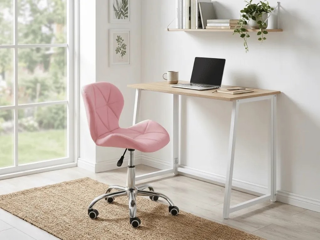 Set pentru birou ZARIMO masa 80x40 cm, alb/stejar sonoma + scaun AVOLA din piele ecologica, roz