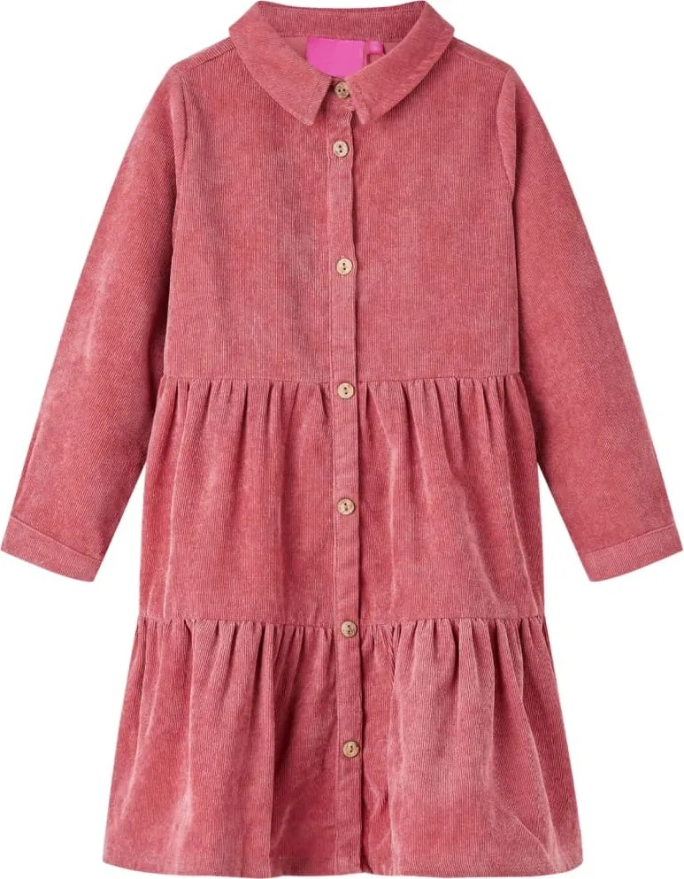vidaXL Rochie pentru copii cu mâneci lungi din catifea, roz antichizat, 104