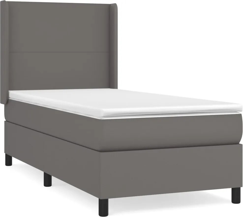 vidaXL Pat box spring cu saltea, gri, 90x190 cm, piele ecologică
