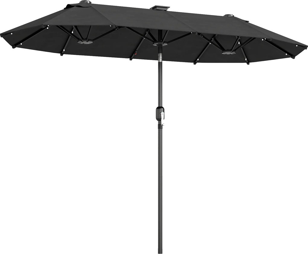 Outsunny Umbrelă dublă, umbrelă pentru terasă, înclinabilă, cu panou solar, 35 LED-uri, cadru din oțel, gri, 2,92 x 1,50 x 2,18 m | Aosom Romania