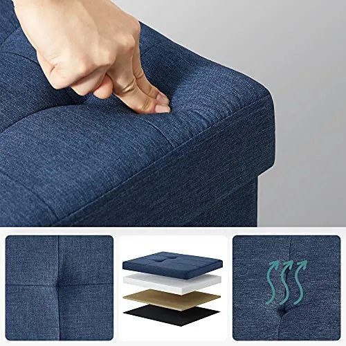 Bancheta cu spatiu depozitare, textil / MDF, albastru marin, Songmics