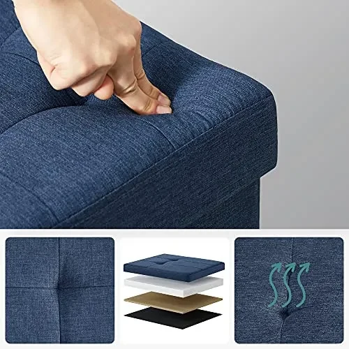 Bancheta cu spatiu depozitare, textil / MDF, albastru marin, Songmics