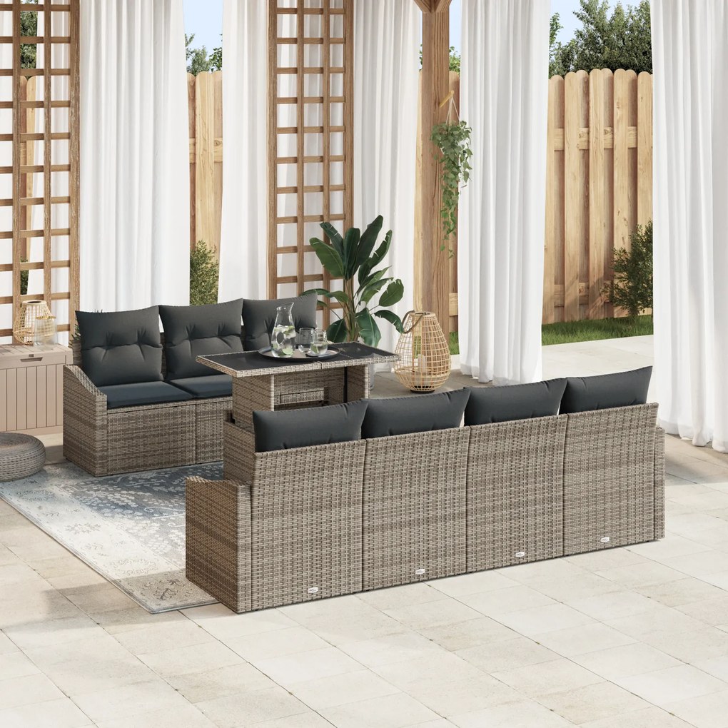 vidaXL Set de canapele pentru grădină din 8 piese cu perne gri, din rattan polimeric