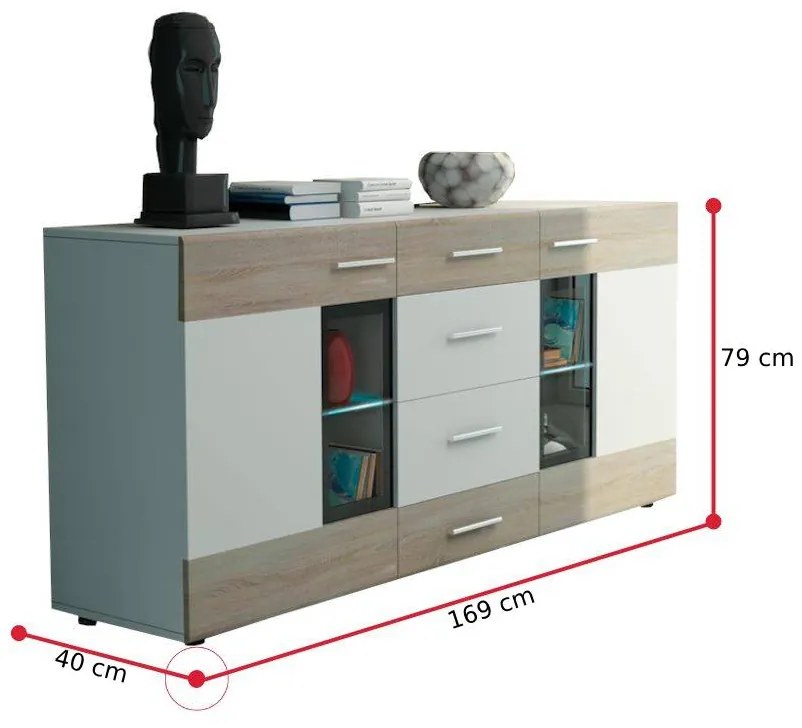 Expedo Comodă VALTZ, 169x79x40, alb/sonoma
