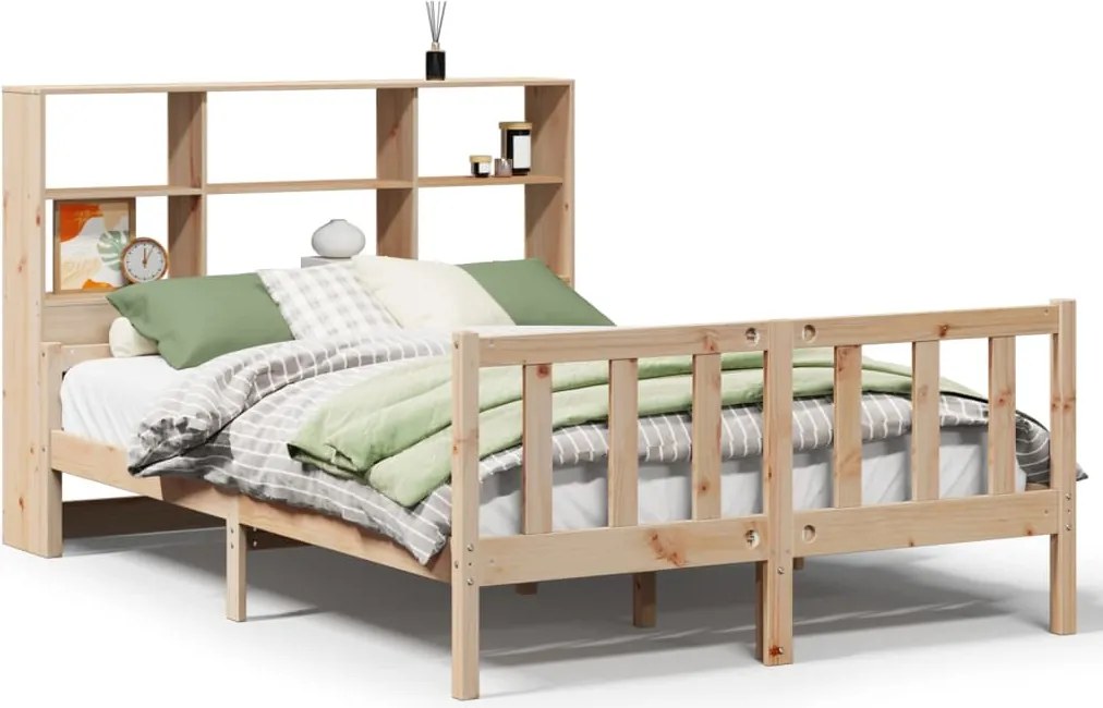 vidaXL Pat cu bibliotecă fără saltea, 160x200 cm, lemn masiv de pin