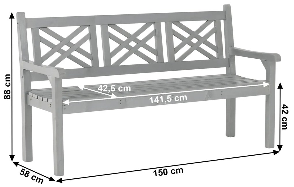 Banca de gradina din lemn, gri, 150 cm, FABLA