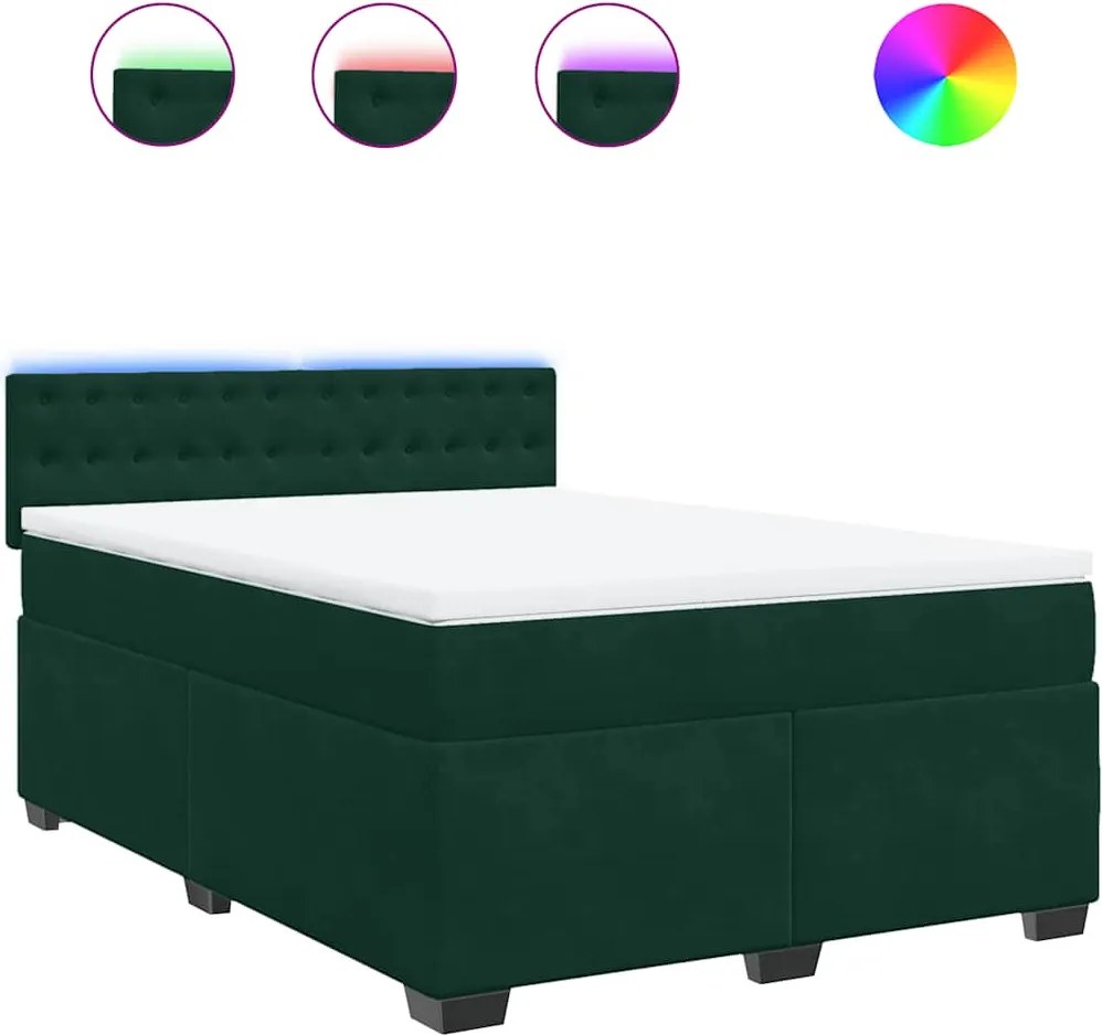 vidaXL Pat box spring cu saltea, verde închis, 140x200 cm, catifea