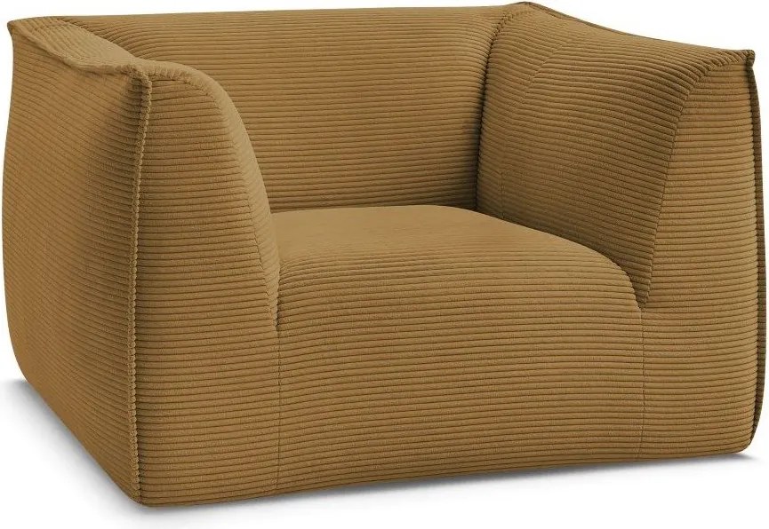 Fotoliu galben muștar cu tapițerie din catifea reiată Giorgia – Bobochic Paris