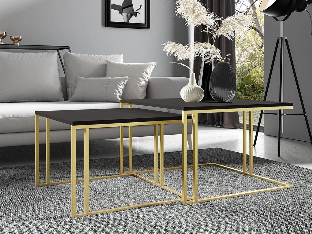 Set 2 măsuțe cafea Froyd Gold (auriu + Negru molet) . 1105862