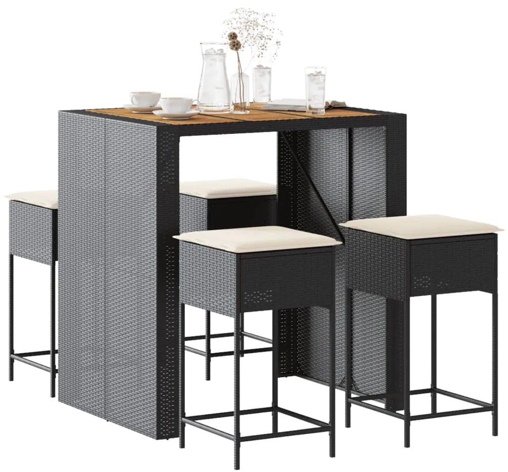 3261515 vidaXL Set mobilier bar de grădină cu perne, 5 piese, negru, poliratan