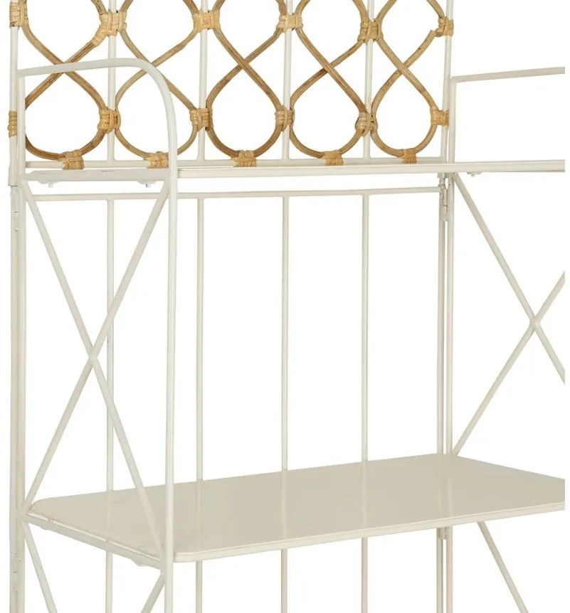 Etajera din metal si rattan, 4 rafturi, H160 cm, Roseraie White