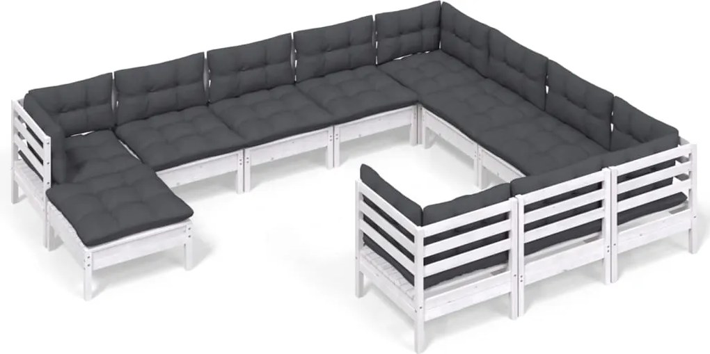 vidaXL Set de șezlonguri de grădină cu perne 11 piese alb lemn de pin