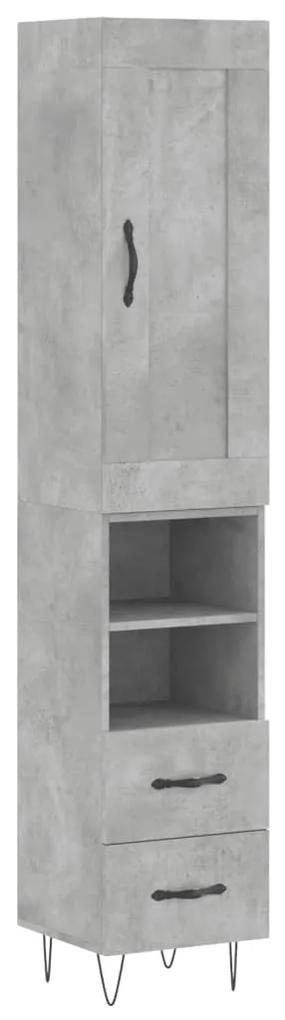 3200293 vidaXL Dulap înalt, gri beton, 34,5x34x180 cm, lemn prelucrat