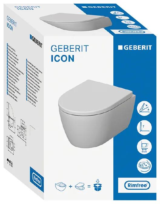 Set vas wc suspendat, Geberit, iCon, compact, rimless, cu capac soft close și quick release, alb